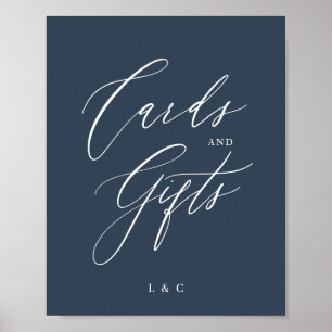 Poster Marine Bleu Blanc Élégant Cartes de Mariage Cadeau