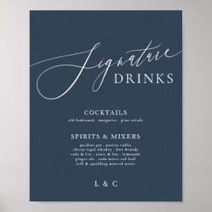 Poster Marine Bleu Blanc Élégant Mariage Signature Boisso