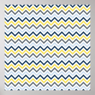 Poster Marine bleu, bleu clair, jaune et gris Chevron