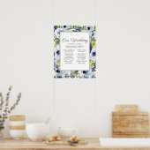 Poster Marine Bleu Jaune Blanc Floral Party de mariage (Cuisine)
