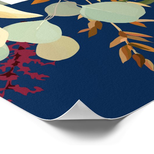 Poster Marine bleu Marsala rose Russe fleurs Mariage (Coin)