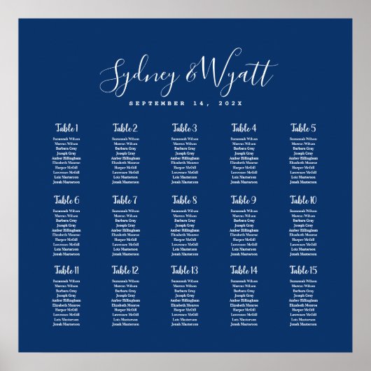 Poster Marine Bleu Plaine Siège Carte Réception de mariag (Devant)