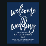 Poster Marine Bleu Rustique main Lettres Mariage Bienvenu<br><div class="desc">Signe mariage élégant et rustique avec calligraphie moderne avec arrière - plan bleu marine. Cette conception est disponible dans une variété de couleurs et de style de script.</div>