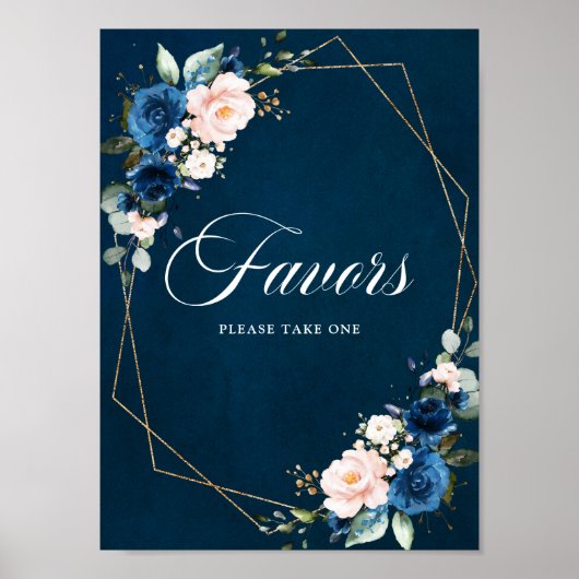 Poster Marine Blue Blush Géométrique mariage Faveurs (Devant)