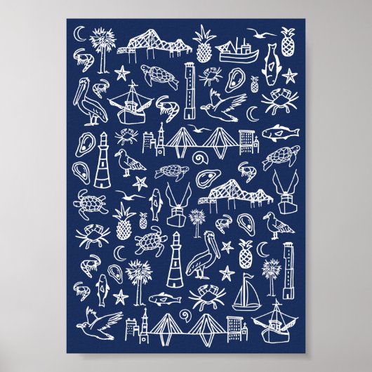 Poster Marine Blue Charleston Toile Mini (Devant)