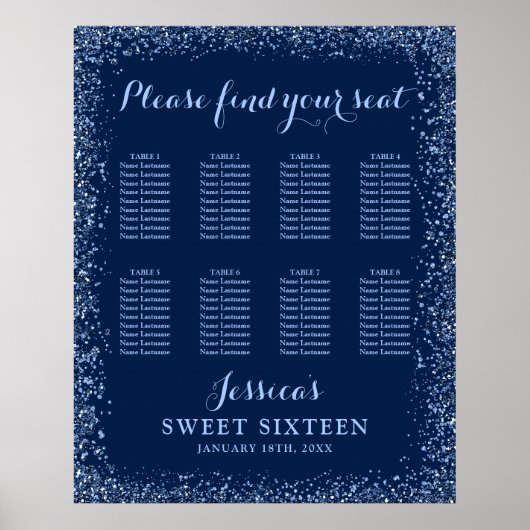 Poster Marine Blue Faux Parties scintillant Sweet 16 Seat (Devant)