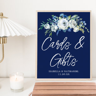 Poster Marine Blue Floral - Carte de mariage d'hiver Tabl