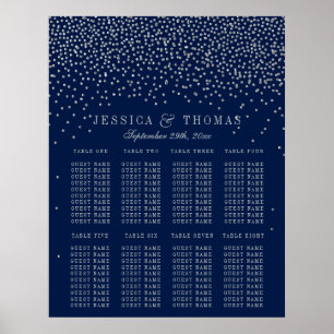 Poster Marine Blue & Glam Argent Confetti Mariage Siège
