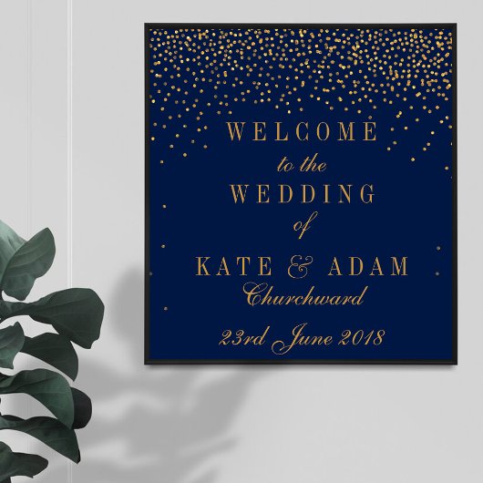 Poster Marine Blue & Glam Gold Confetti Mariage Bienvenue