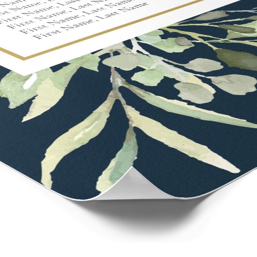 Poster Marine Blue Gold Greenery Mariage Seating Chart (Coin)
