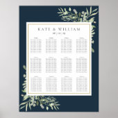 Poster Marine Blue Gold Greenery Mariage Seating Chart (Devant)