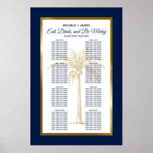 Poster Marine Blue Gold Palm Mariage Tropical Seating Cha