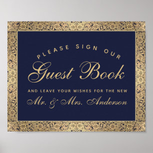 Poster Marine Blue Gold Rose Mariage Signer Notre Livre d