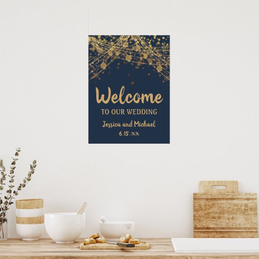 Poster Marine Blue Gold String éclat Bokeh Mariage Bienve (Cuisine)
