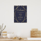 Poster Marine Blue Modern Gold Diamond Mariage Bienvenue (Cuisine)