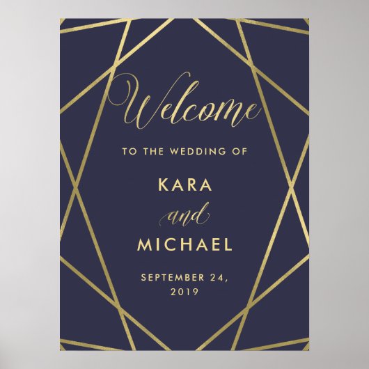 Poster Marine Blue Modern Gold Diamond Mariage Bienvenue (Devant)