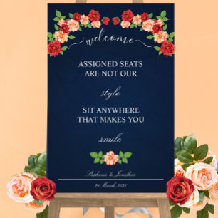 Poster Marine Blue Red Rose Siège Mariage en tout lieu