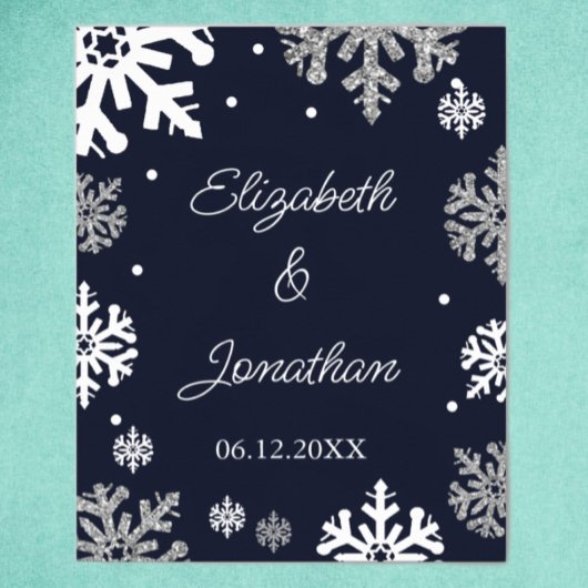 Poster Marine Blue Snowflakes Mariage d'hiver