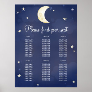 Poster Marine Blue Star Moon Sky Baby shower Carte de siè