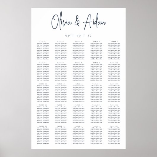 Poster Marine | Carte de siège Mariage XL manuscrit moder (Devant)