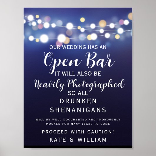 Poster Marine Chaîne de lumières Open Bar mariage signe (Devant)