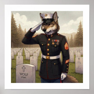 Poster Marine Corps Wolf saluant