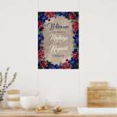 Poster Marine et Bourgogne Floral Rustic Mariage Bienvenu (Cuisine)