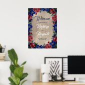 Poster Marine et Bourgogne Floral Rustic Mariage Bienvenu (Bureau à domicile)