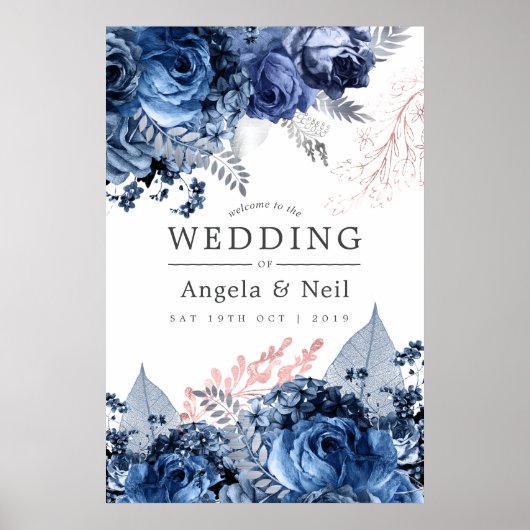 Poster Marine et rose avec Mariage à huile d'argent Bienv (Devant)