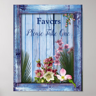 Poster Marine - Fleurs bleues texturées et roses