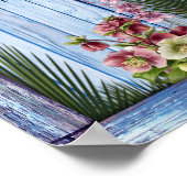 Poster Marine - Fleurs bleues texturées et roses (Coin)