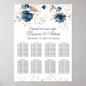 Poster Marine Florale bleu & or Mariage 8 Tables Siège (Devant)