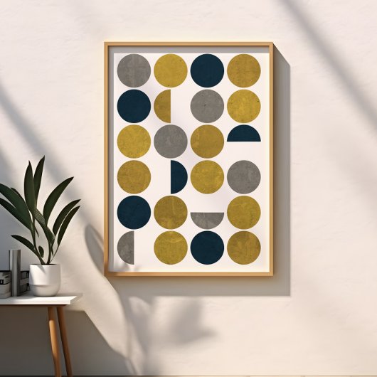 Poster Marine, Moutarde, Gris, Cercles Modernes du Milieu