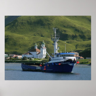 Poster Mariner nordique, Bateau de crabe en port néerland