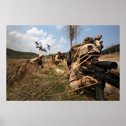 Poster Marines effectuant un exercice d'assaut vertical (Devant)