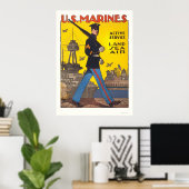 Poster Marines - service actif - terre, mer, air (Bureau à domicile)