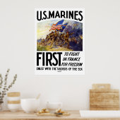 Poster Marines US - Le Premier À Se Battre En France (Cuisine)