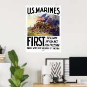 Poster Marines US - Le Premier À Se Battre En France (Bureau à domicile)