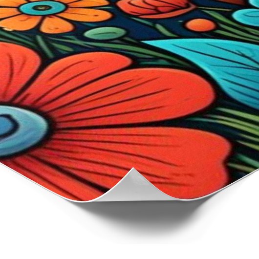 Poster Marionnette mignonne avec Fleurs d'Art folklorique (Coin)