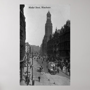 Poster Market Street, Manchester, vers 1910