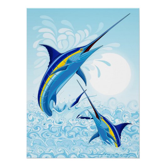 Poster Marlin Bleu Jaillissant de l'Océan (Devant)