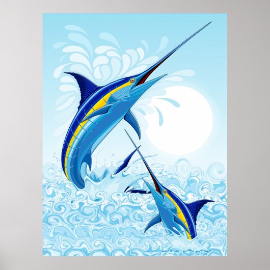 Poster Marlin Bleu Jaillissant de l'Océan (Devant)