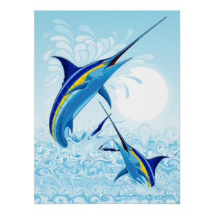 Poster Marlin Bleu Jaillissant de l'Océan