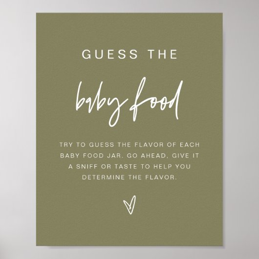 Poster MARLO Boho Olive Green Guess the Baby Food Game (Devant)