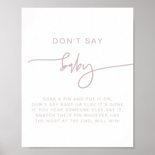 Poster MARLO Dusty Rose Pink Boho ne pas dire bébé signe (Devant)