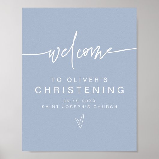 Poster MARLO Modern Boho Dusty Bleu Christening Bienvenue (Devant)