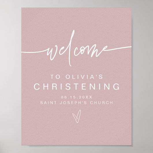 Poster MARLO Modern Boho Dusty Rose Christening Bienvenue (Devant)