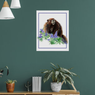 Poster Marmotte Animal Aquarelle Art Faune Sauvage