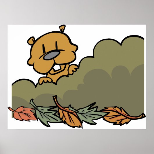 Poster Marmotte De Terre À Travers Les Arbustes D'Automne (Devant)