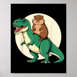 Poster Marmotte Dinosaure T-rex Drôle Humour Animal Sol